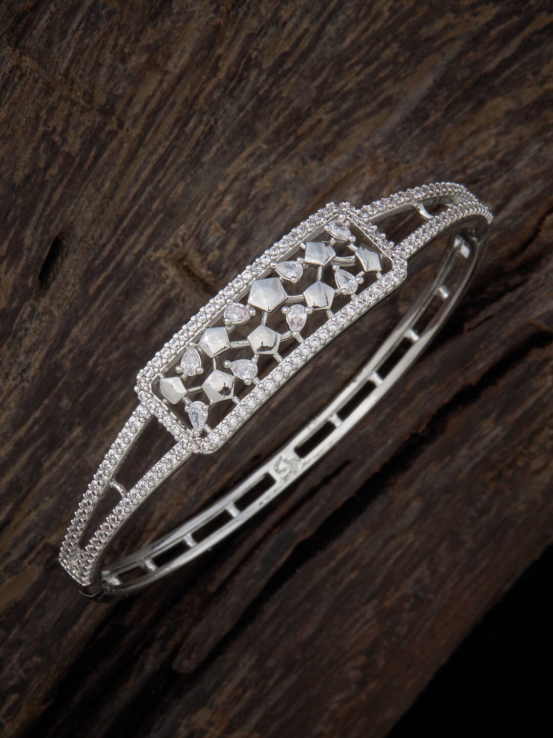 Kushal's Fashion Jewellery Women Cubic Zirconia Rhodium-Plated Kada Bracelet, Silver
Kushal's Fashion Jewellery Women Cubic Zirconia Rhodium-Plated Kada Bracelet, Silver