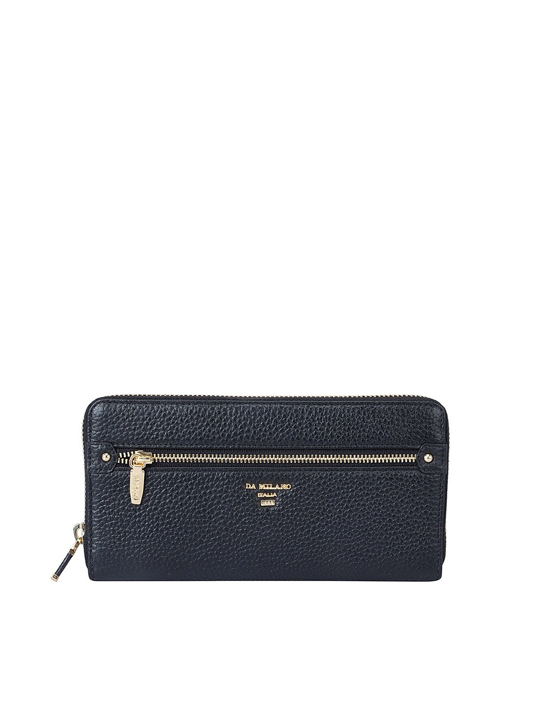 Da Milano Women Textured Leather Zip Around Wallet, Black