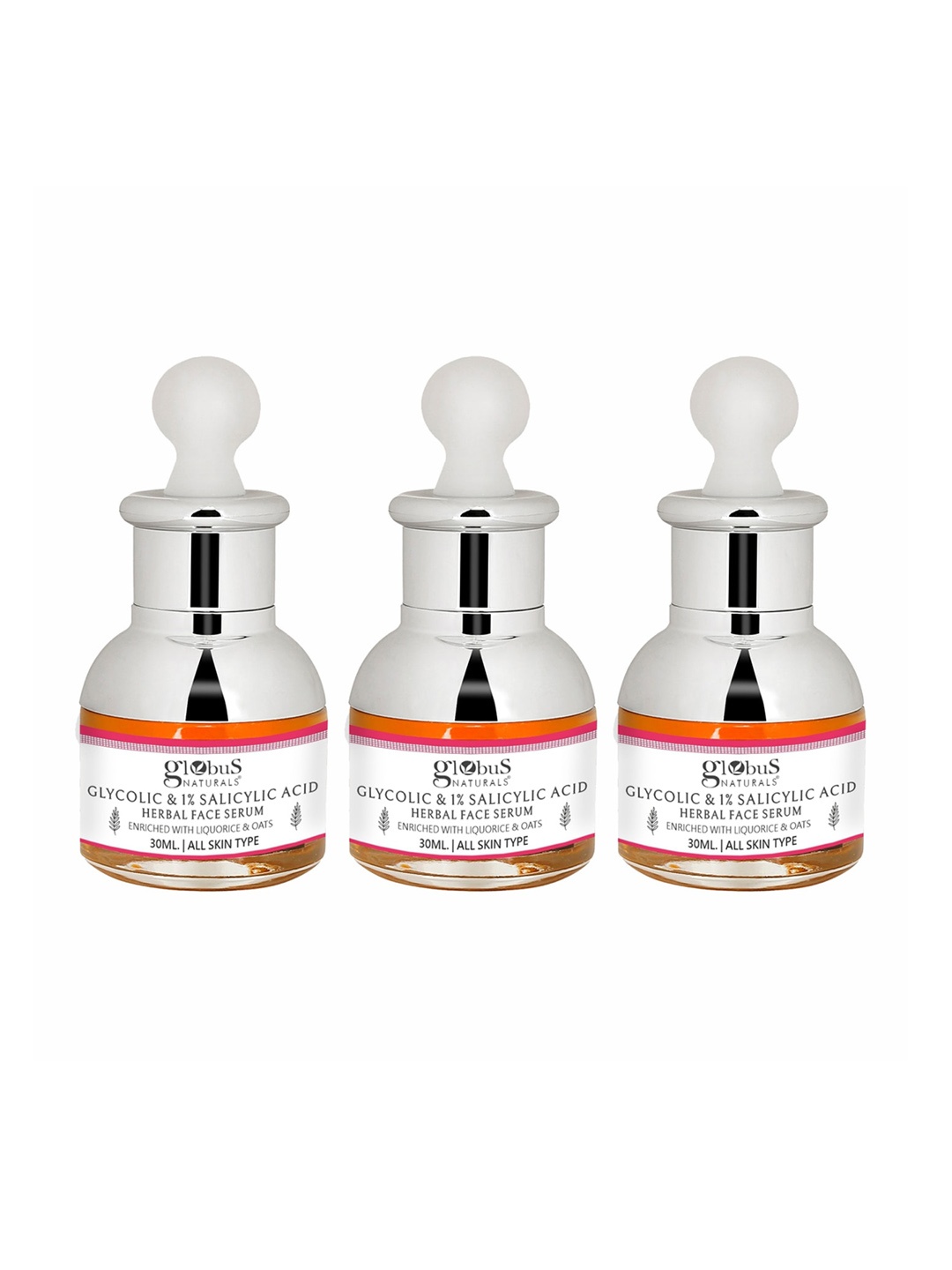 Globus naturals Set Of 3 Glycolic & 1% Salicylic Acid Anti Acne Face Serum 30 ml Each, White
Globus naturals Set Of 3 Glycolic & 1% Salicylic Acid Anti Acne Face Serum 30 ml Each, White