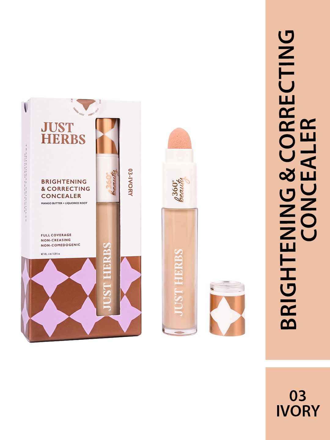 Just Herbs 360 Beauty Full Coverage Brightening & Correcting Liquid Concealer - 6 ml Ivory 03, Beige
Just Herbs 360 Beauty Full Coverage Brightening & Correcting Liquid Concealer - 6 ml Ivory 03, Beige