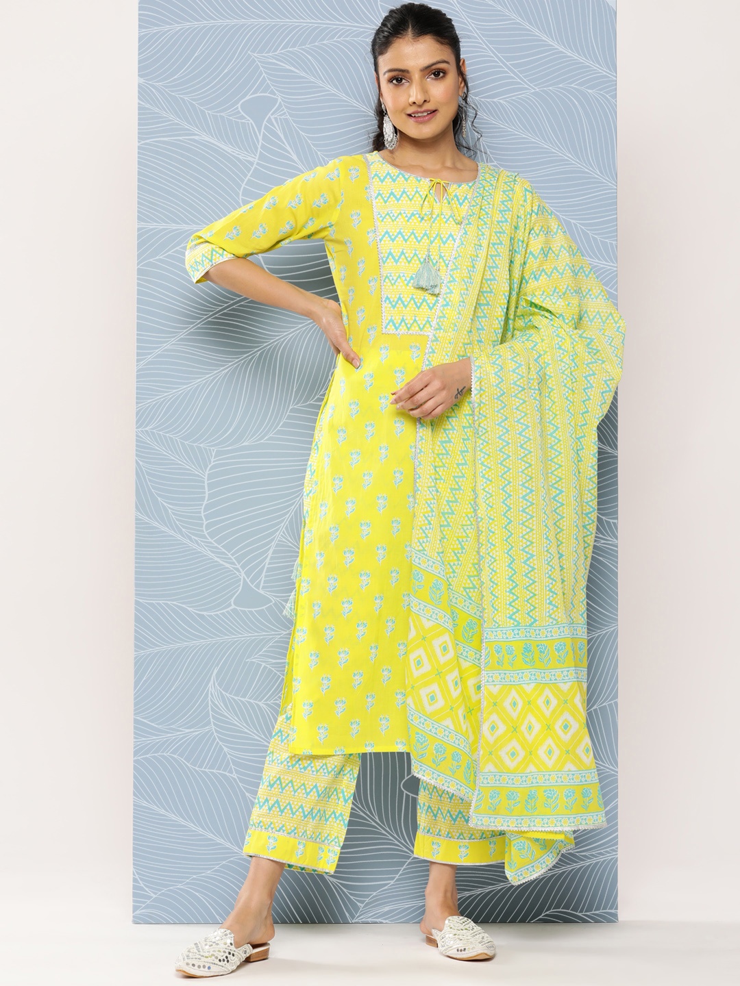Libas Floral Yoke Design Gotta Patti Pure Cotton Kurta With Trousers & With Dupatta, Yellow
Libas Floral Yoke Design Gotta Patti Pure Cotton Kurta With Trousers & With Dupatta, Yellow