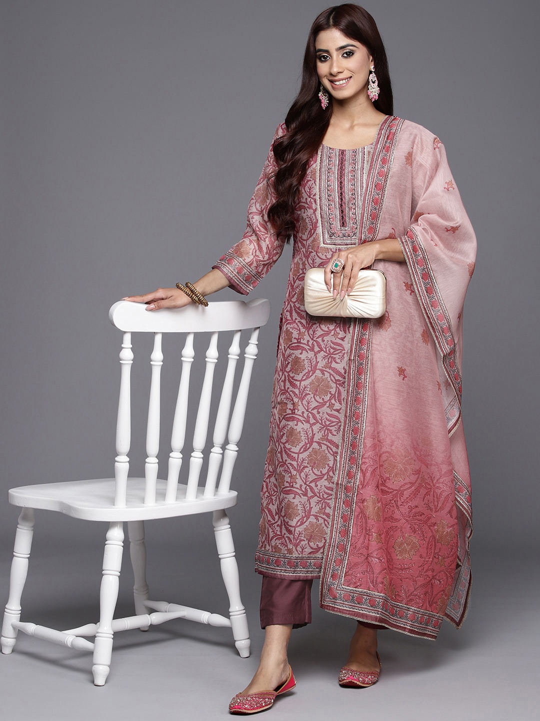Libas Floral Yoke Design Regular Mirror Work Kurta With Trousers & With Dupatta, Mauve
Libas Floral Yoke Design Regular Mirror Work Kurta With Trousers & With Dupatta, Mauve