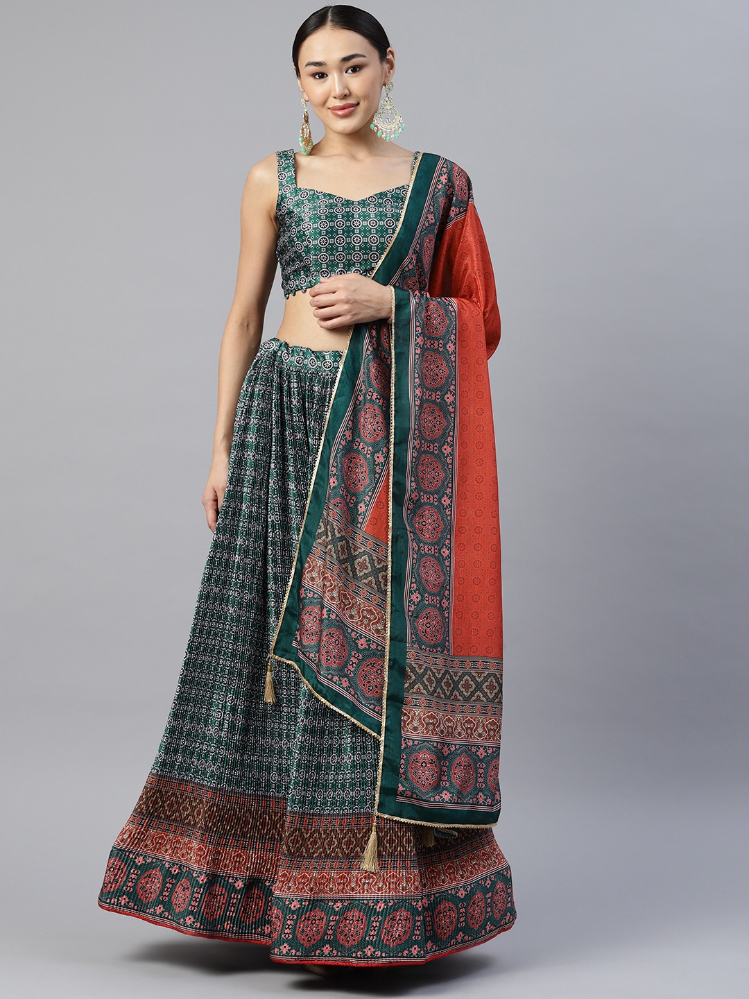 Readiprint Fashions Printed Unstitched Lehenga & Blouse With Dupatta, Grey