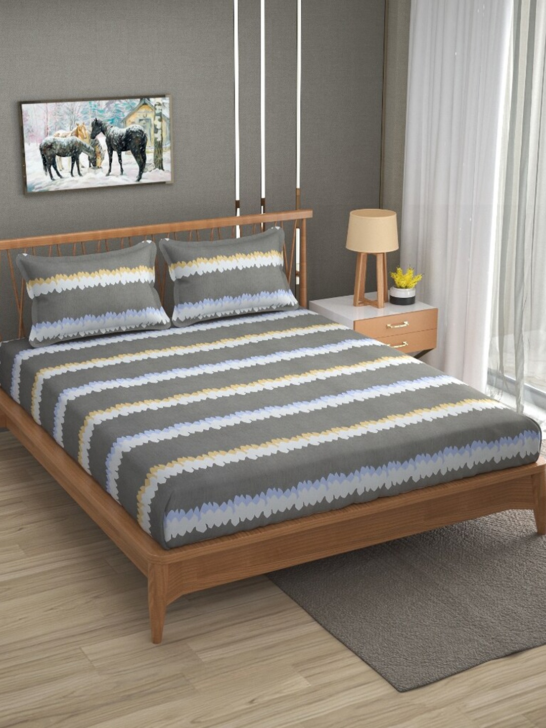 Molly & Michel Grey & White Printed 210 TC Fitted Queen Bedsheet With 2 Pillow Covers
Molly & Michel Grey & White Printed 210 TC Fitted Queen Bedsheet With 2 Pillow Covers