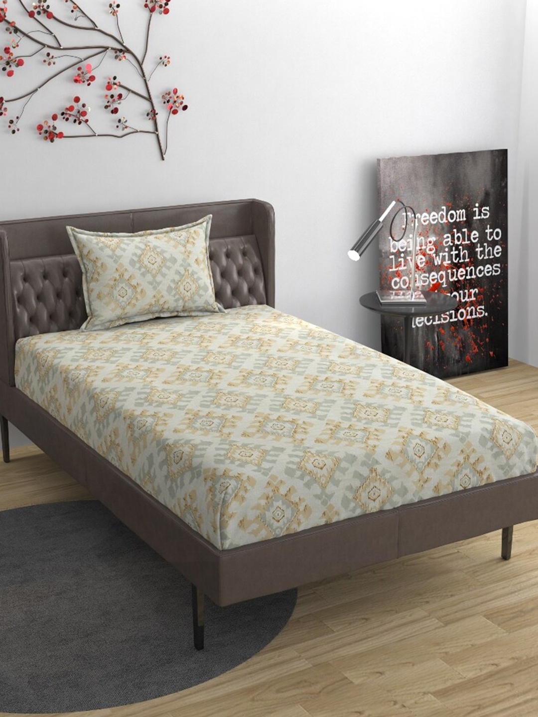 Molly & Michel Cream & Grey Ethnic Motifs 210 TC Single Bedsheet With 1 Pillow Cover
Molly & Michel Cream & Grey Ethnic Motifs 210 TC Single Bedsheet With 1 Pillow Cover