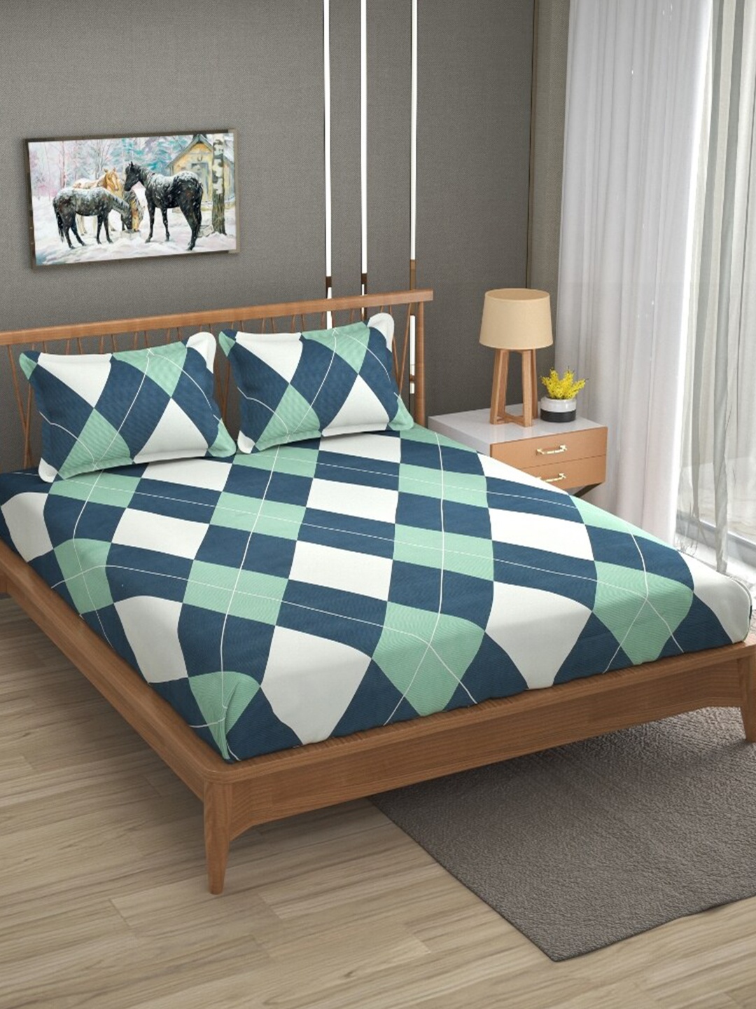 Molly & Michel Teal & Green Geometric 210 TC Fitted Queen Bedsheet With 2 Pillow Covers
Molly & Michel Teal & Green Geometric 210 TC Fitted Queen Bedsheet With 2 Pillow Covers