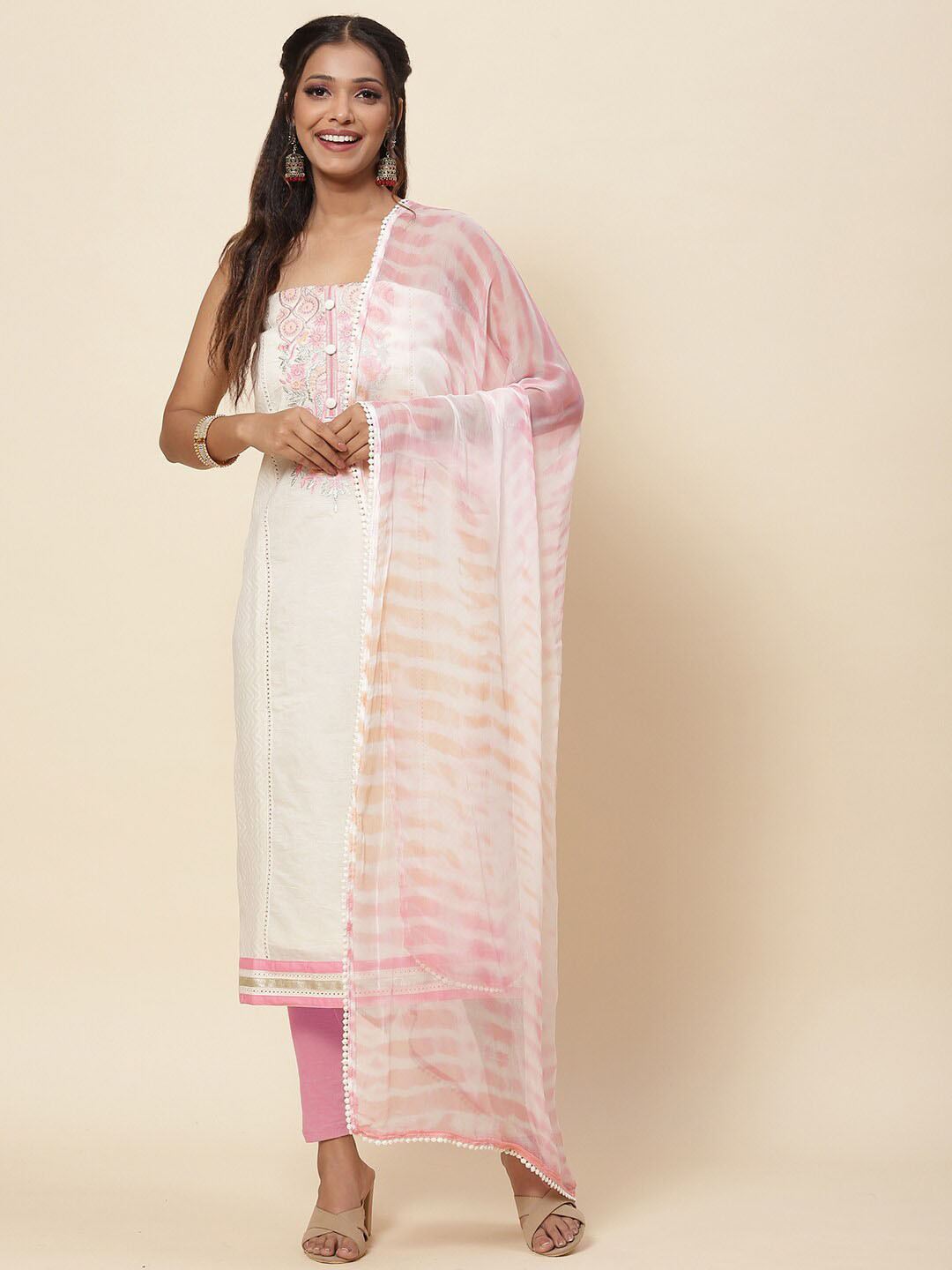 Meena Bazaar Cream-Coloured & Green Embroidered Pure Cotton Unstitched Dress Material
Meena Bazaar Cream-Coloured & Green Embroidered Pure Cotton Unstitched Dress Material