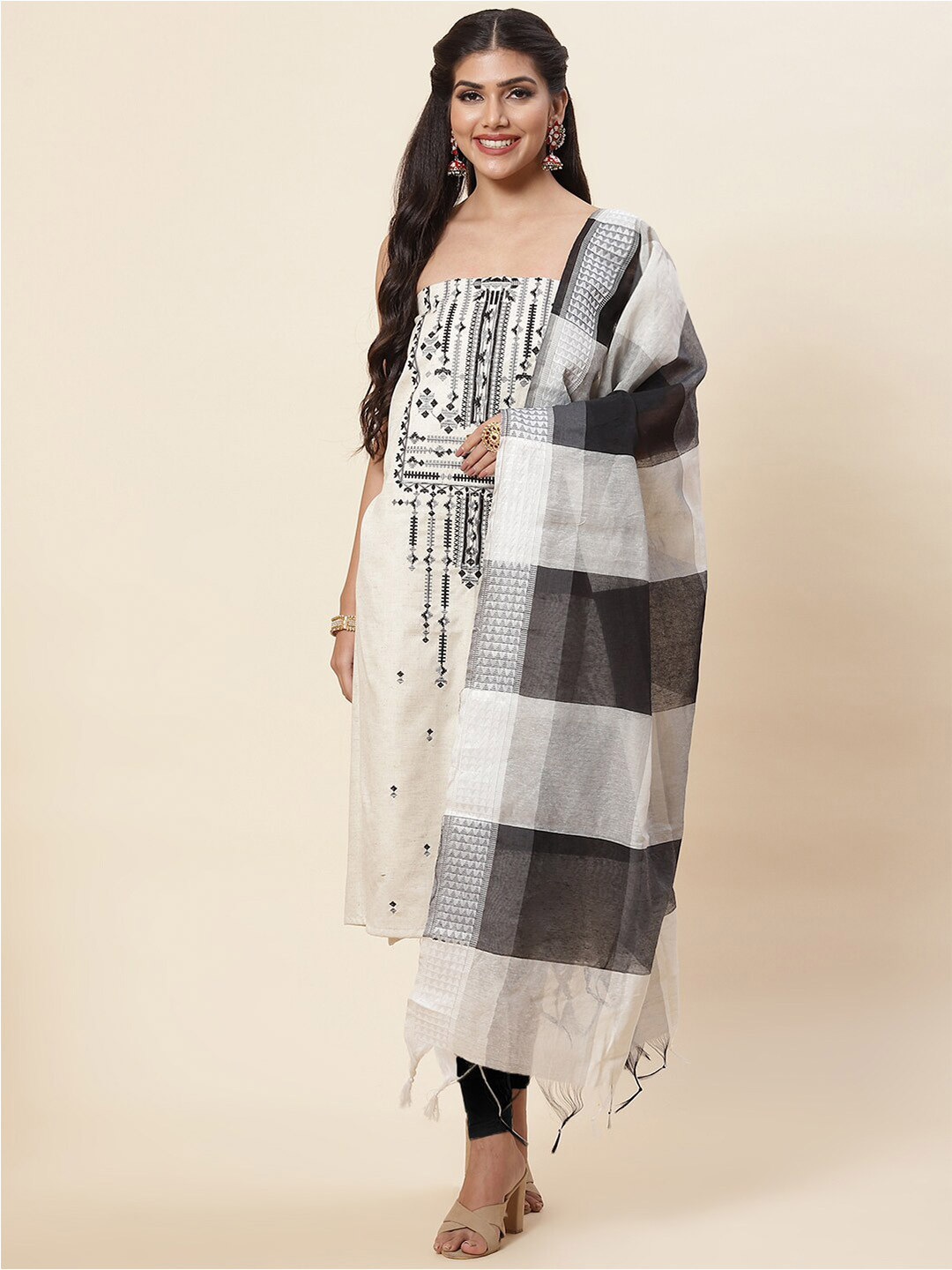 Meena Bazaar Cream-Coloured & Black Embroidered Pure Cotton Unstitched Dress Material
Meena Bazaar Cream-Coloured & Black Embroidered Pure Cotton Unstitched Dress Material