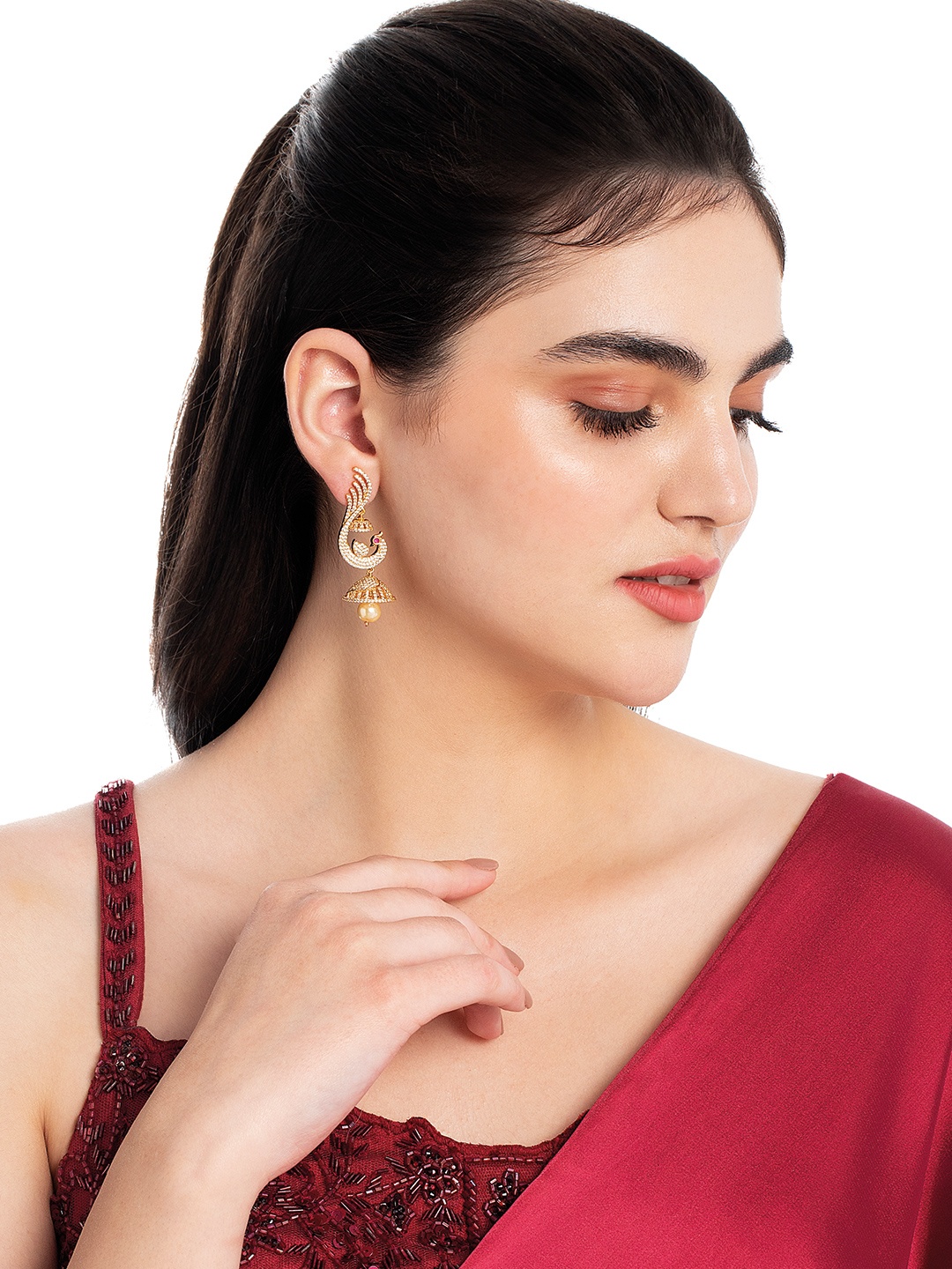 Kushal's Fashion Jewellery Gold-Plated Peacock shaped Jhumkas Earrings, White
Kushal's Fashion Jewellery Gold-Plated Peacock shaped Jhumkas Earrings, White