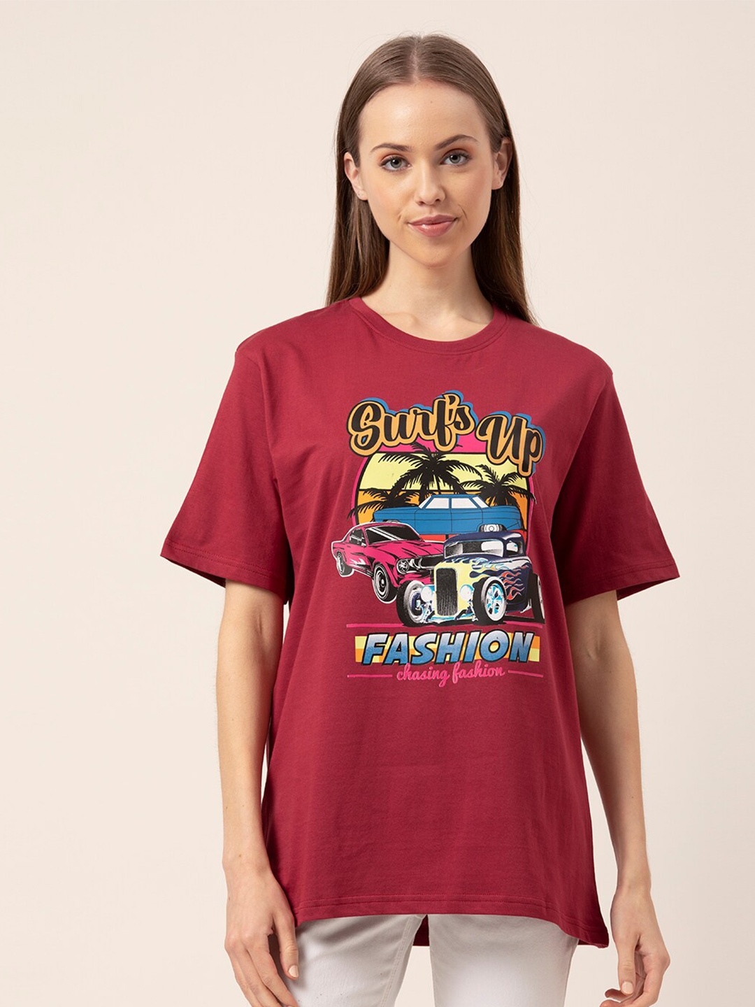 Lounge Dreams Graphic Printed Drop-Shoulder Sleeves Pure Cotton Oversized Fitted T-shirt, Maroon
Lounge Dreams Graphic Printed Drop-Shoulder Sleeves Pure Cotton Oversized Fitted T-shirt, Maroon