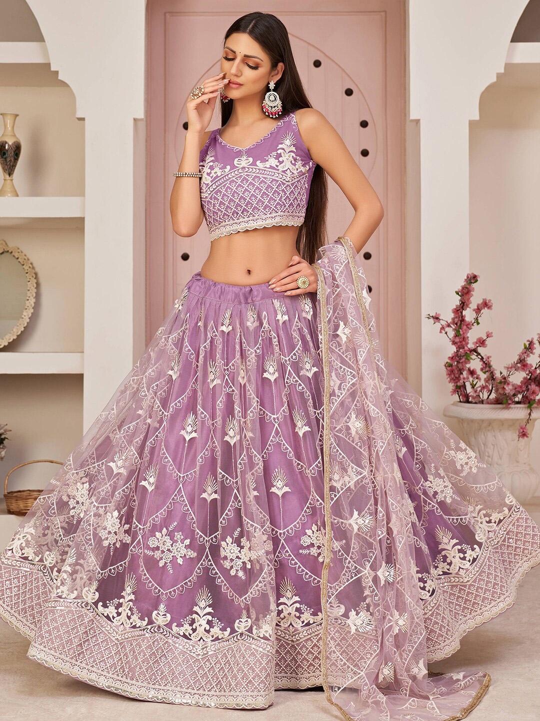 FABPIXEL Embroidered Thread Work Semi-Stitched Lehenga & Unstitched Blouse With Dupatta, Purple
FABPIXEL Embroidered Thread Work Semi-Stitched Lehenga & Unstitched Blouse With Dupatta, Purple