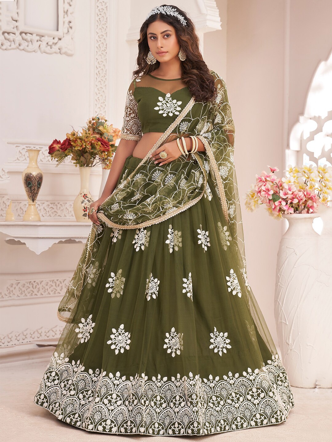 FABPIXEL Embroidered Thread Work Semi-Stitched Lehenga & Unstitched Blouse With Dupatta, Green
FABPIXEL Embroidered Thread Work Semi-Stitched Lehenga & Unstitched Blouse With Dupatta, Green
