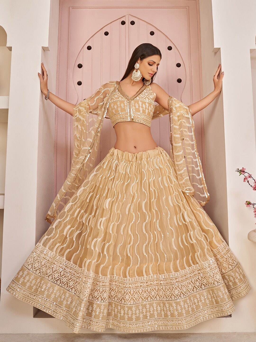 FABPIXEL Embroidered Net Semi-Stitched Lehenga & Unstitched Blouse With Dupatta, Beige
FABPIXEL Embroidered Net Semi-Stitched Lehenga & Unstitched Blouse With Dupatta, Beige