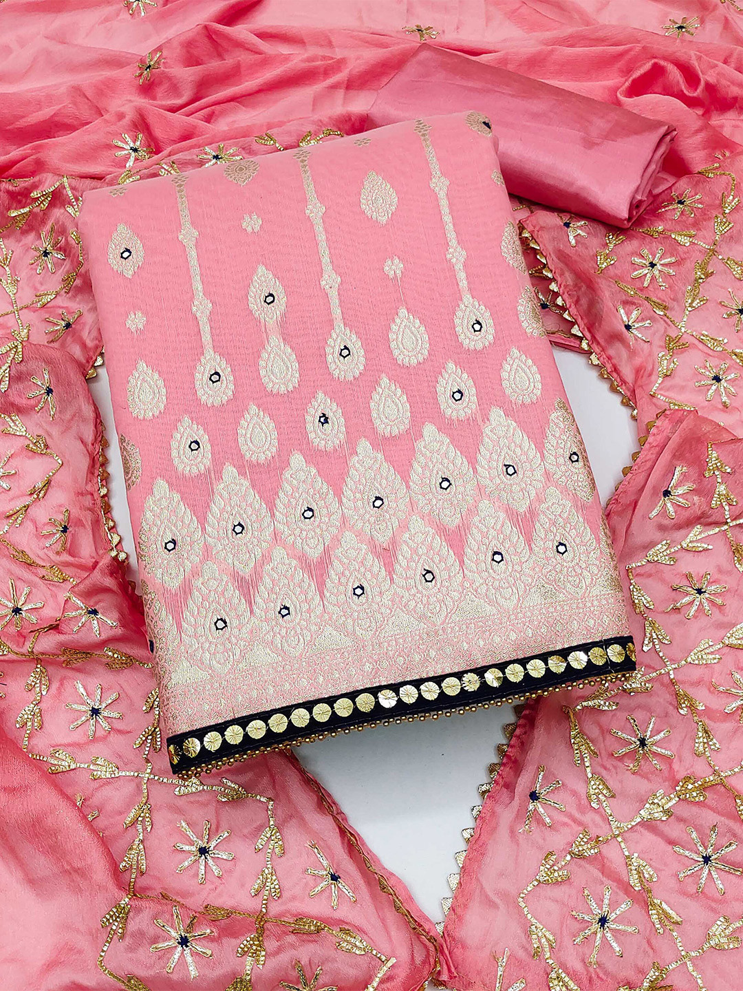 KALINI Ethnic Motifs Woven Design Mirror Work Unstitched Dress Material, Pink
KALINI Ethnic Motifs Woven Design Mirror Work Unstitched Dress Material, Pink