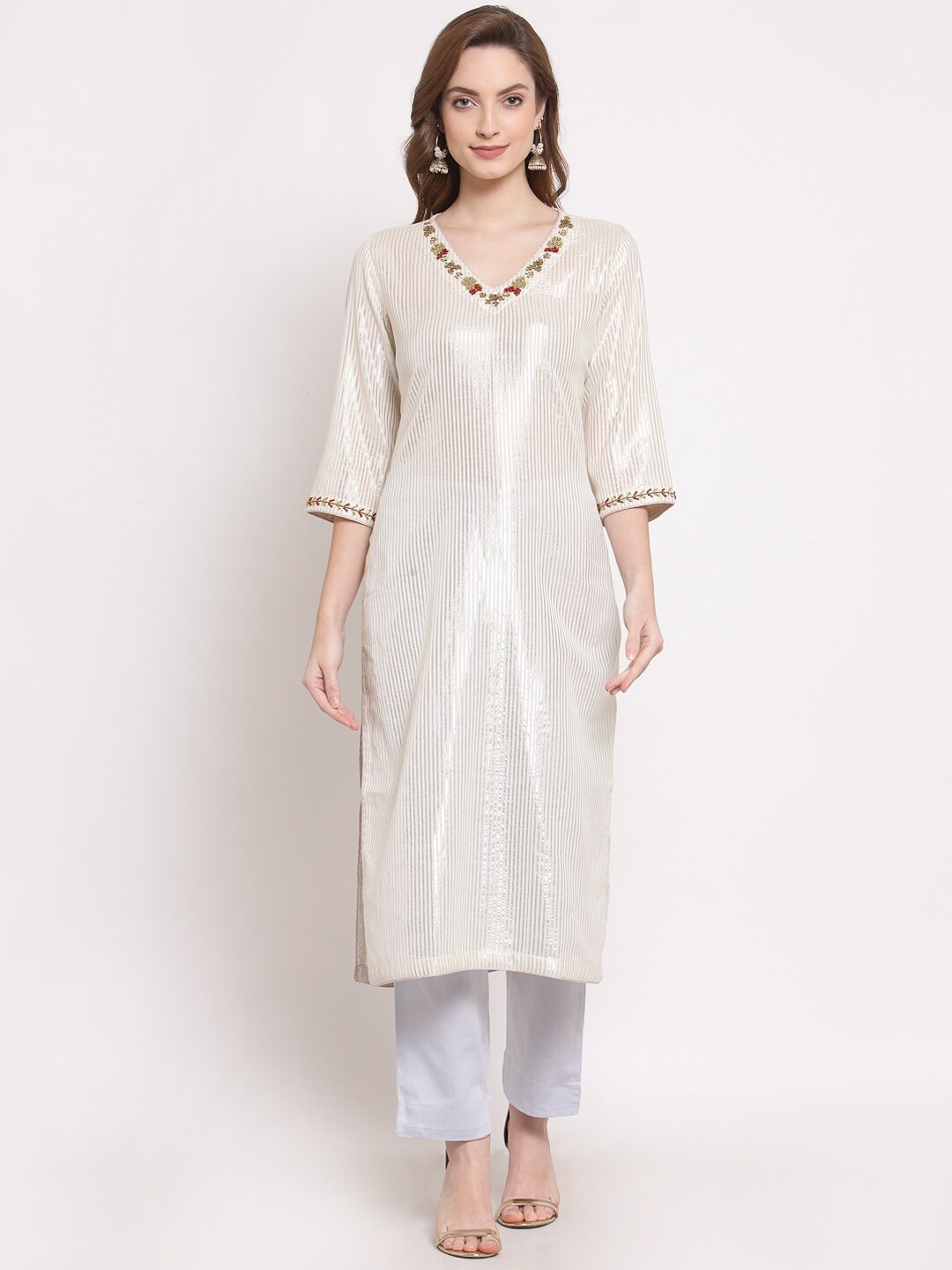 DART STUDIO V-Neck Striped Beads Work Straight Pure Cotton Kurta with Trousers, Beige
DART STUDIO V-Neck Striped Beads Work Straight Pure Cotton Kurta with Trousers, Beige
