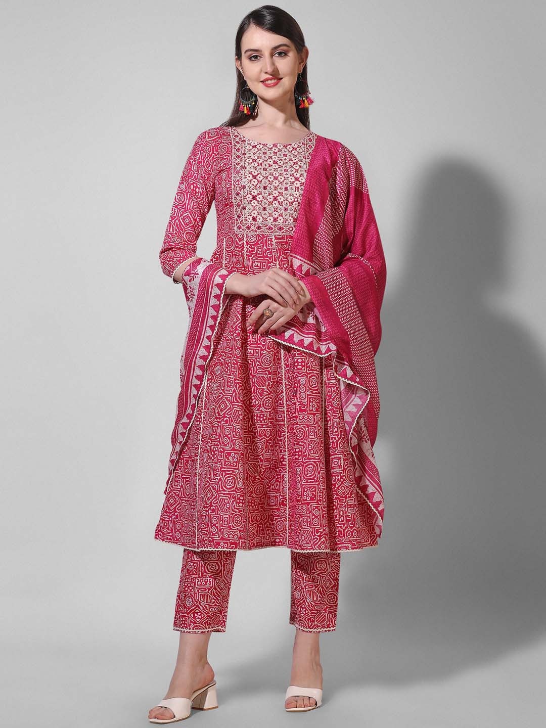 Berrylicious Ethnic Motifs Printed Mirror Work Anarkali Kurta with Trousers & Dupatta, Pink
Berrylicious Ethnic Motifs Printed Mirror Work Anarkali Kurta with Trousers & Dupatta, Pink