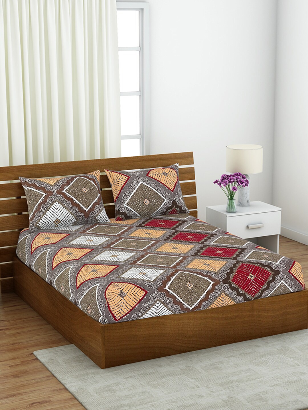 Welspun Shimmer Brown & Red Geometric Printed 144 TC Queen Bedsheet & 2 Pillow Covers
Welspun Shimmer Brown & Red Geometric Printed 144 TC Queen Bedsheet & 2 Pillow Covers