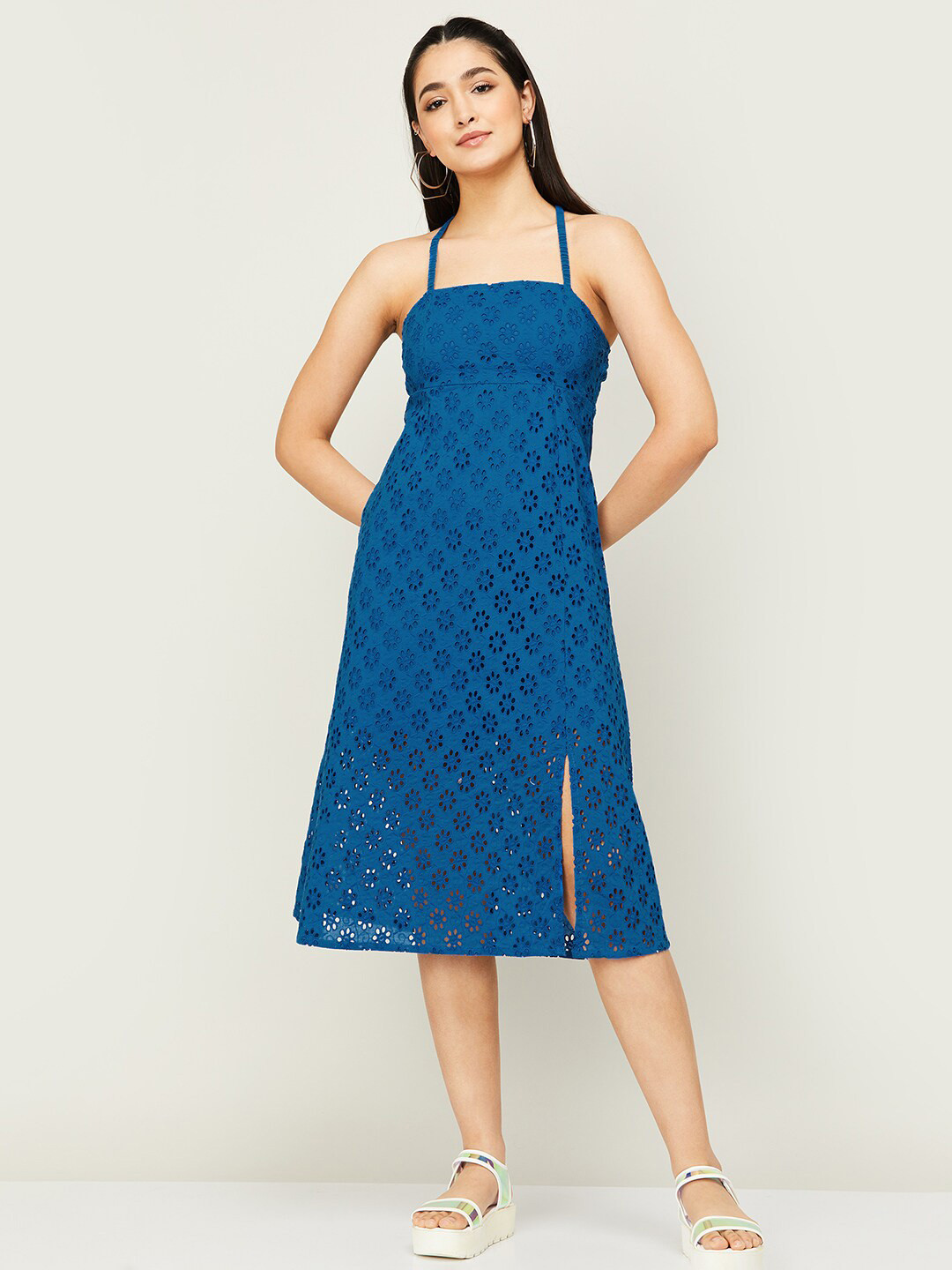 Ginger by Lifestyle Self Design Shoulder Straps Schiffli Cotton A-Line Midi Dress, Blue
Ginger by Lifestyle Self Design Shoulder Straps Schiffli Cotton A-Line Midi Dress, Blue