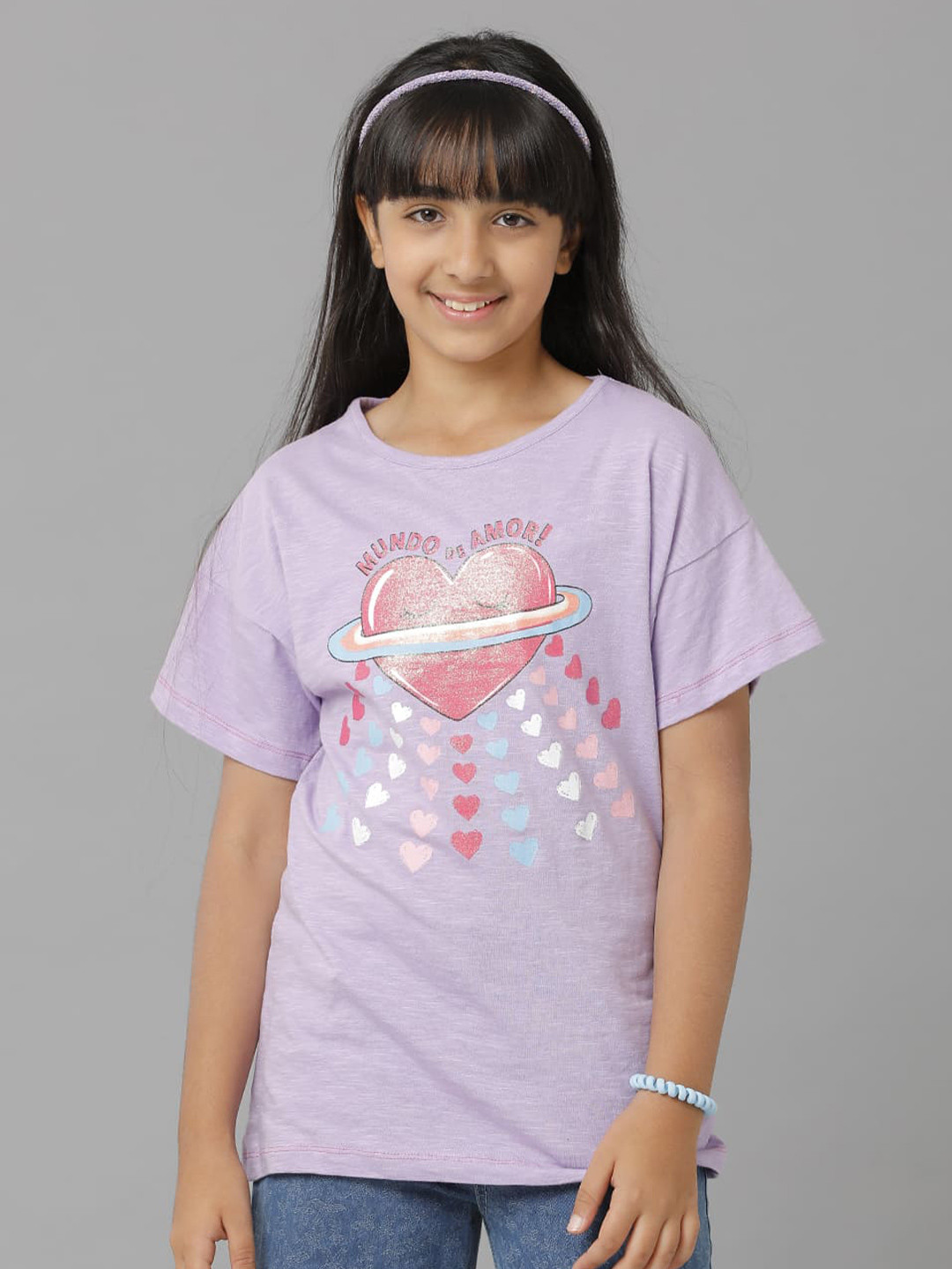 UNDER FOURTEEN ONLY Girls Printed Drop Shoulder Sleeves Cotton T-shirt, Purple
UNDER FOURTEEN ONLY Girls Printed Drop Shoulder Sleeves Cotton T-shirt, Purple