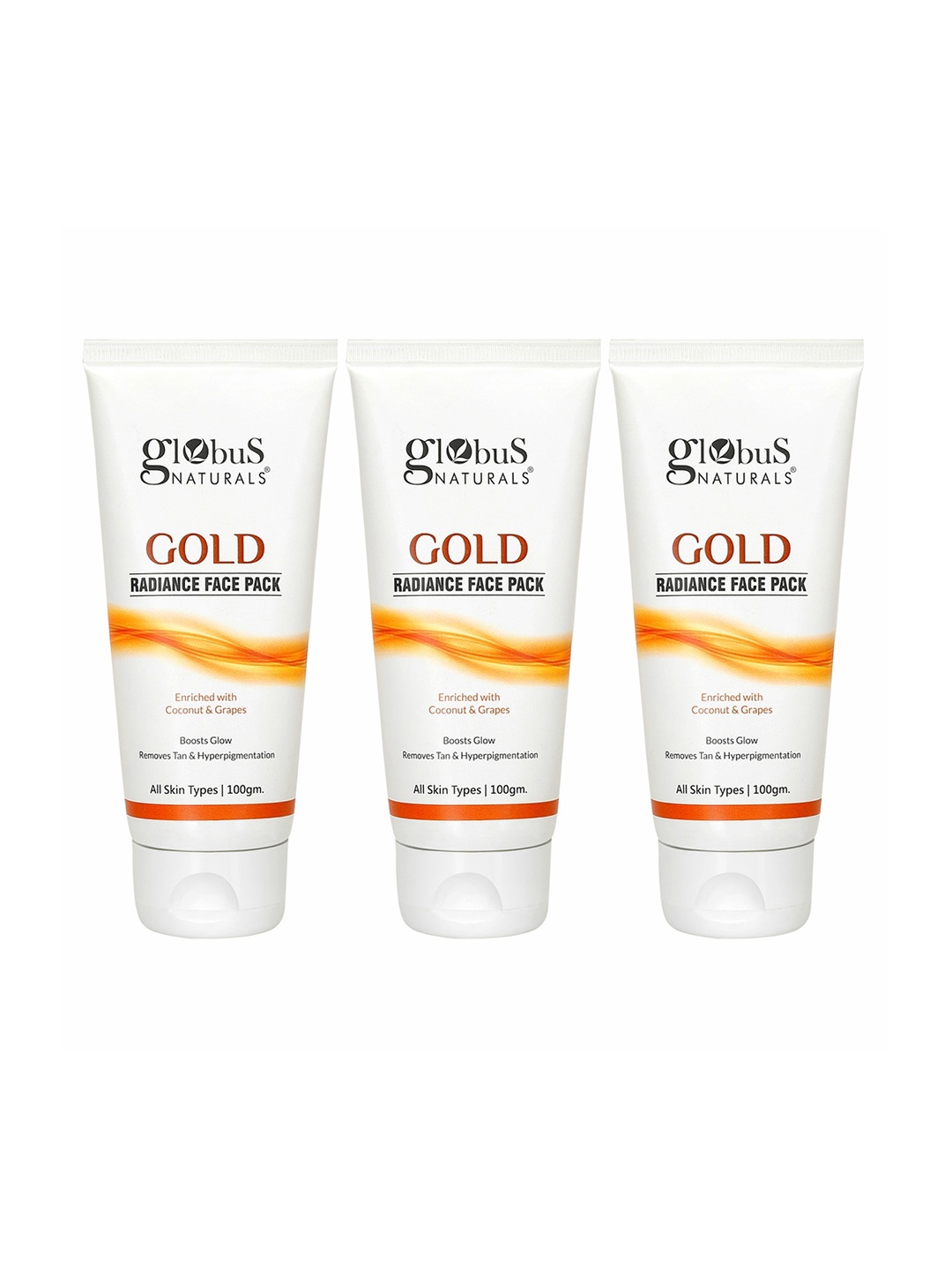 Globus naturals Set of 3 Gold Radiance Face Pack with Coconut & Grapes - 100 g Each, White
Globus naturals Set of 3 Gold Radiance Face Pack with Coconut & Grapes - 100 g Each, White