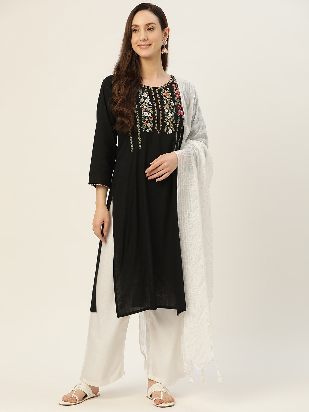SILVER STOCK Women Black Floral Embroidered Regular Kurta with Palazzos & With Dupatta
SILVER STOCK Women Black Floral Embroidered Regular Kurta with Palazzos & With Dupatta