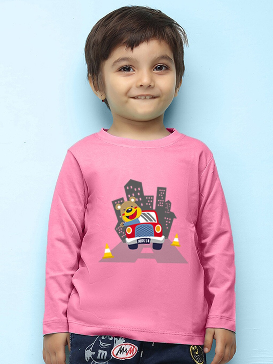 NUSYL Kids Graphic Printed Pure Cotton T-shirt, Pink