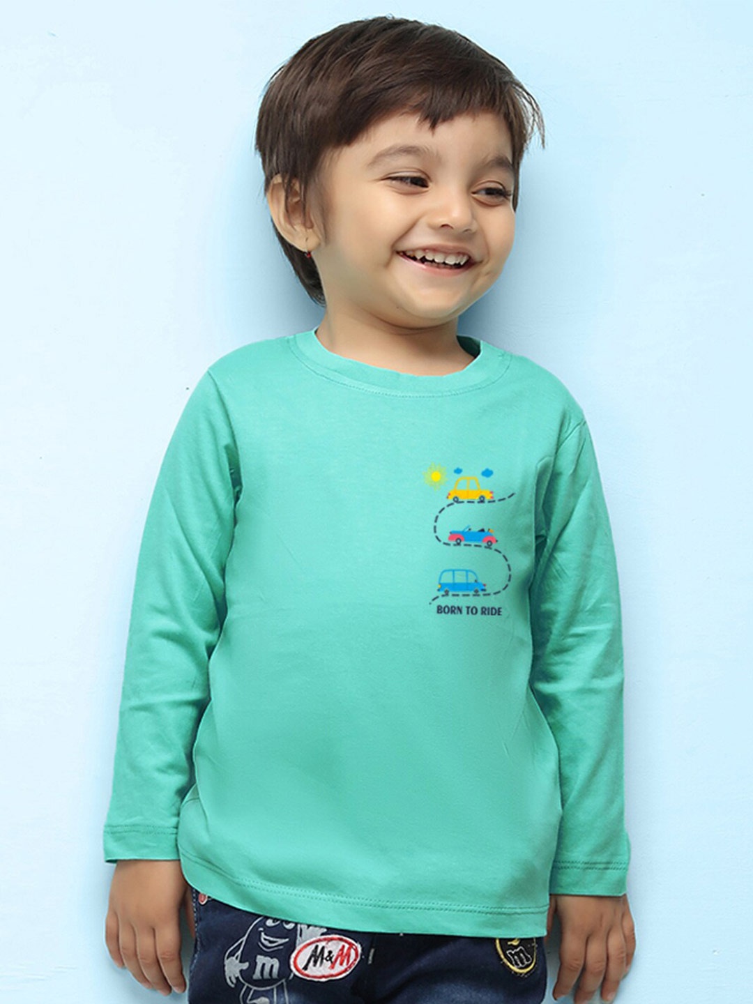 NUSYL Kids Green Typography Printed High Neck Pure Cotton Applique Outdoor T-shirt
