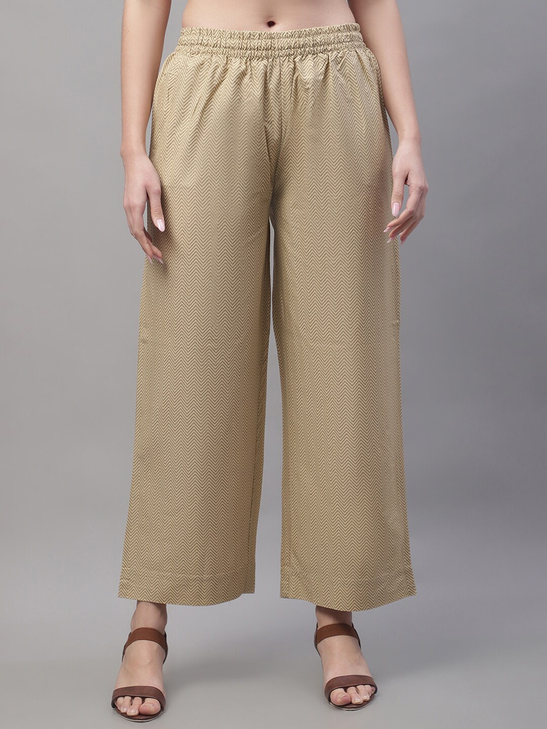 Pistaa Women Cotton Regular Palazzos, Gold