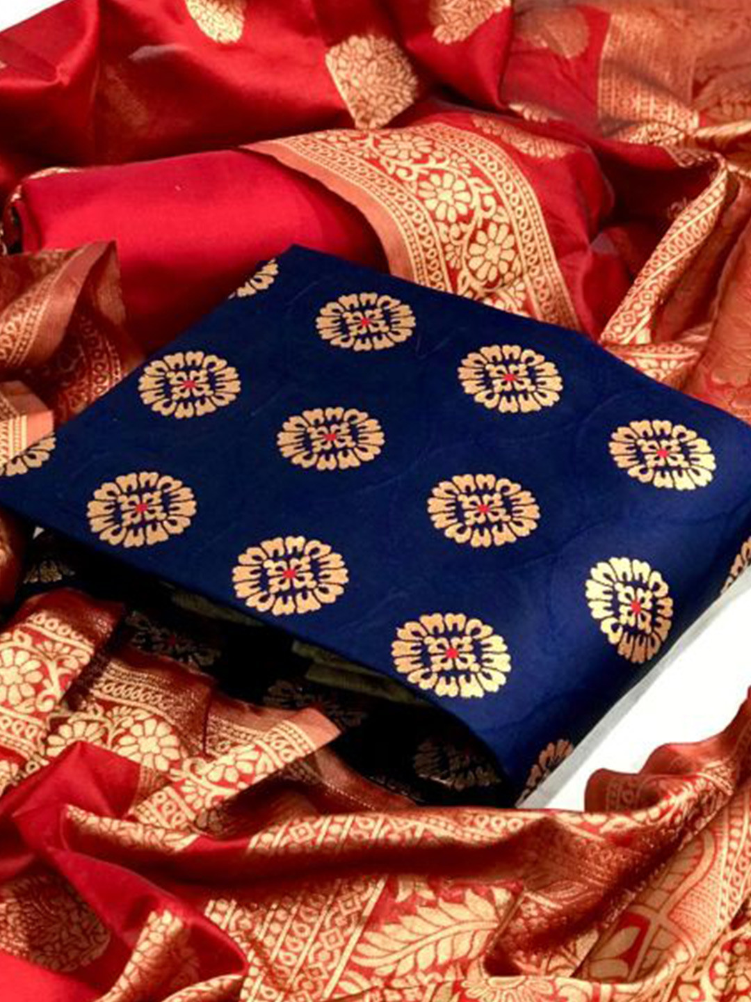 MORLY Blue & Red Dupion Silk Unstitched Dress Material 
MORLY Blue & Red Dupion Silk Unstitched Dress Material