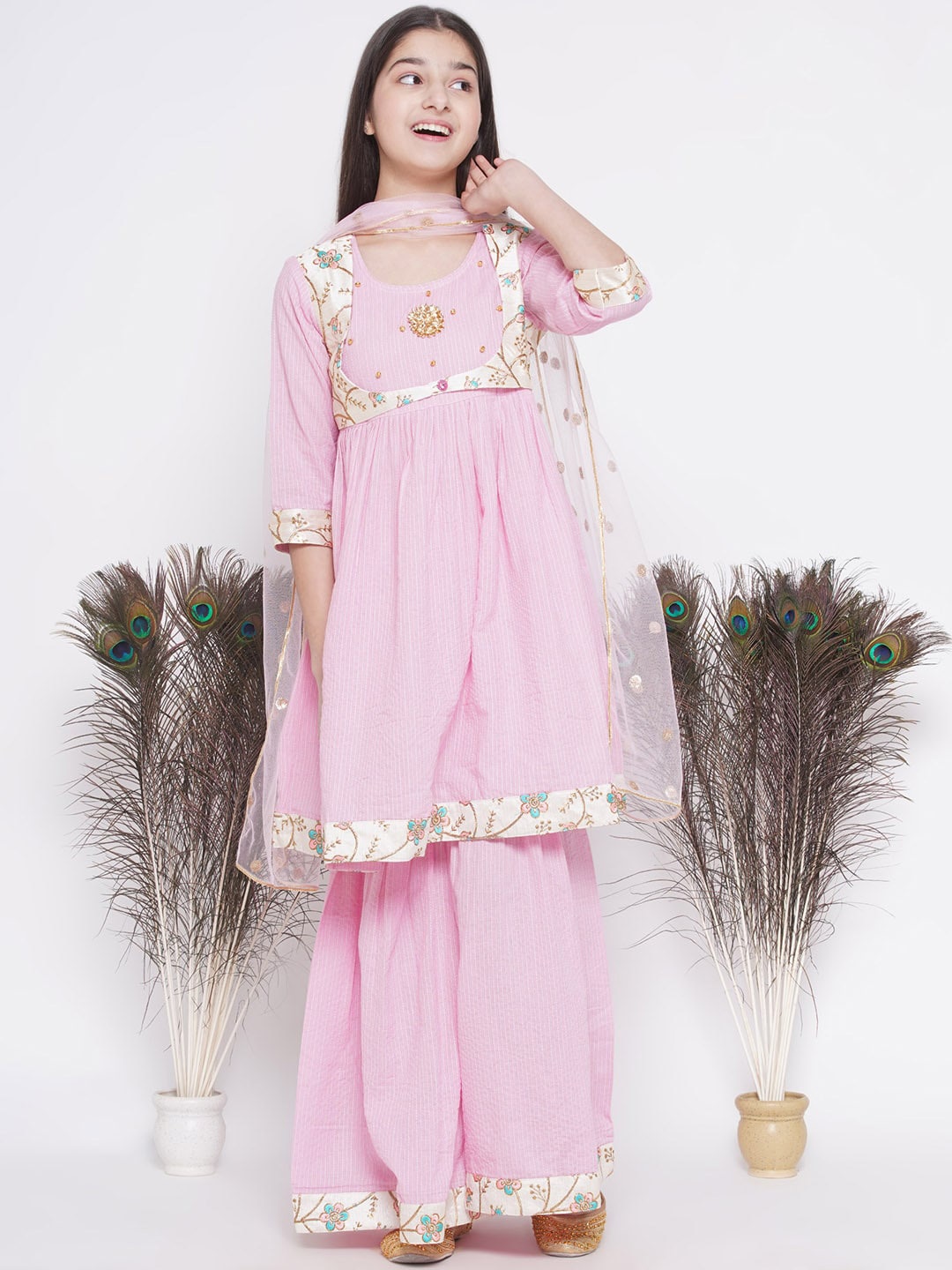 Little Bansi Girls Lavender Striped Empire Beads and Stones Pure Cotton Kurta with Sharara & With Dupatta
Little Bansi Girls Lavender Striped Empire Beads and Stones Pure Cotton Kurta with Sharara & With Dupatta