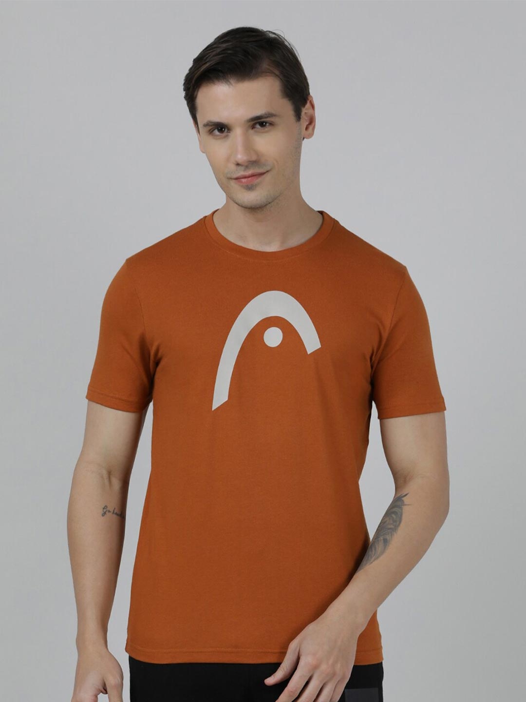 Head Printed Round Neck Slim Fit T-shirt, Orange