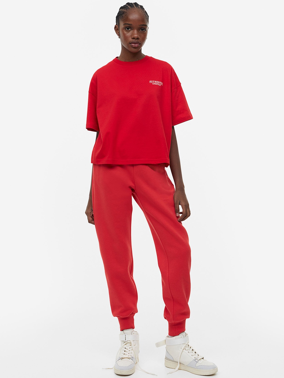 H&M Solid Printed Joggers, Red