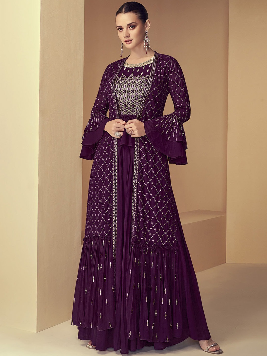 ODETTE Ethnic Motifs Embroidered Sequinned Detail Semi-Stitched Dress Material, Purple
ODETTE Ethnic Motifs Embroidered Sequinned Detail Semi-Stitched Dress Material, Purple