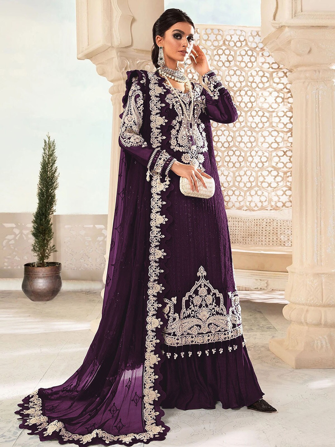 ODETTE Ethnic Motifs Embroidered Sequinned Detail Semi-Stitched Dress Material, Purple
ODETTE Ethnic Motifs Embroidered Sequinned Detail Semi-Stitched Dress Material, Purple