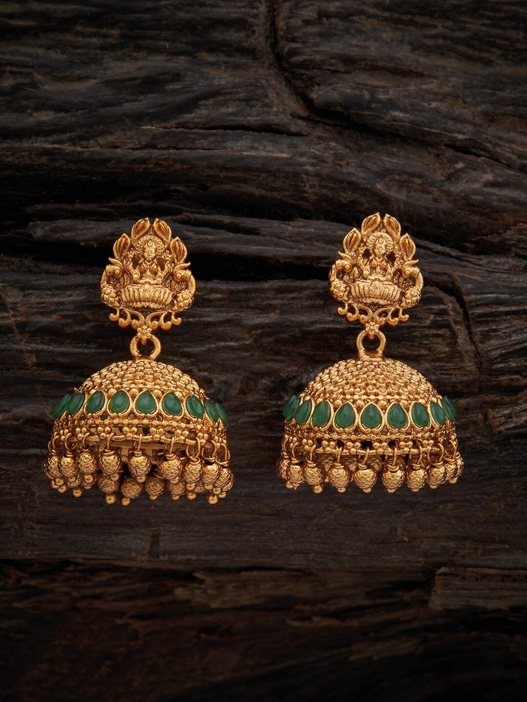 Kushal's Fashion Jewellery Gold-Plated Copper Dome Shaped Antique Jhumkas Earrings, Green
Kushal's Fashion Jewellery Gold-Plated Copper Dome Shaped Antique Jhumkas Earrings, Green