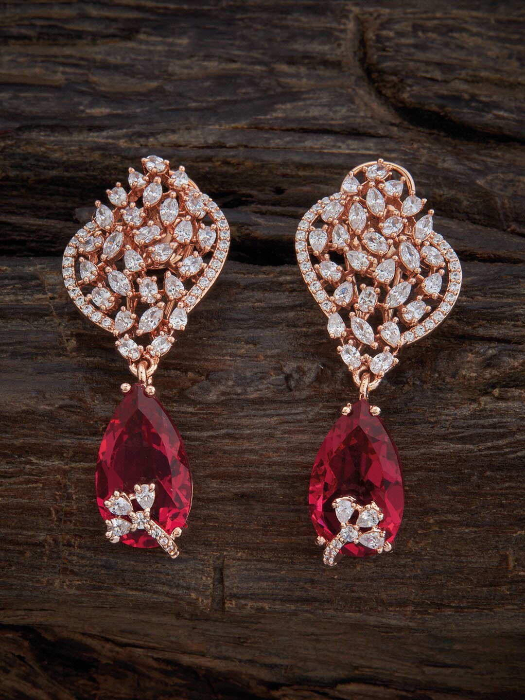 Kushal's Fashion Jewellery Rose Gold Plated Contemporary CZ Studded Drop Earrings, Red
Kushal's Fashion Jewellery Rose Gold Plated Contemporary CZ Studded Drop Earrings, Red