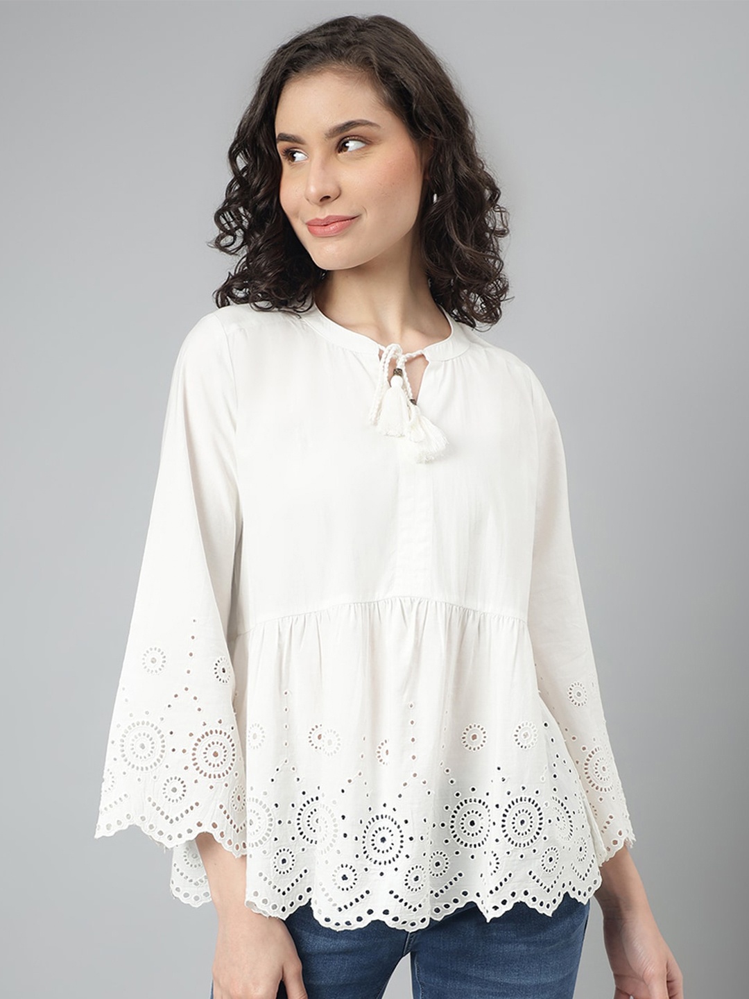 Beverly Hills Polo Club Embroidered Schifflie Tie-Up Neck Pure Cotton Top, Off white
Beverly Hills Polo Club Embroidered Schifflie Tie-Up Neck Pure Cotton Top, Off white