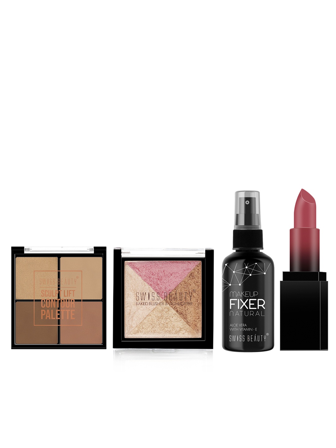 SWISS BEAUTY Set of Makeup Fixer + HD Matte Lipstick + Blusher & Highlighter + Contour, Camel brown
SWISS BEAUTY Set of Makeup Fixer + HD Matte Lipstick + Blusher & Highlighter + Contour, Camel brown