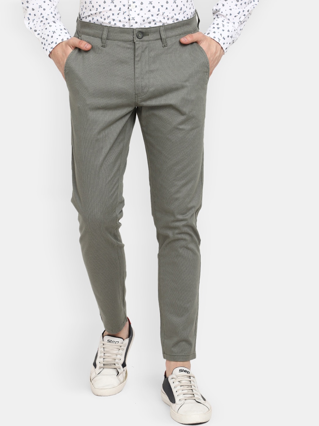 V-Mart Men Mid-Rise Cotton Trousers, Olive