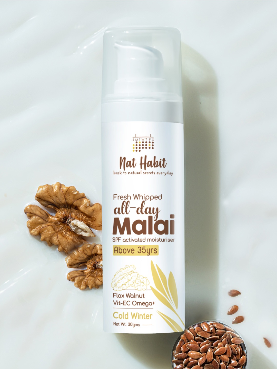 Nat Habit Flax Walnut Malai Face Moisturizer with Vit E-C & Omega+ for Winters - 30g, White
Nat Habit Flax Walnut Malai Face Moisturizer with Vit E-C & Omega+ for Winters - 30g, White