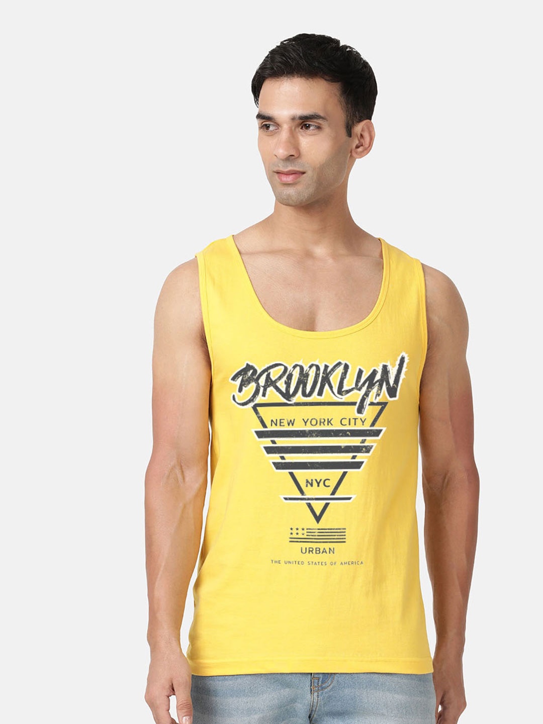 MASH UNLIMITED Typography Printed Cotton T-shirt, Yellow