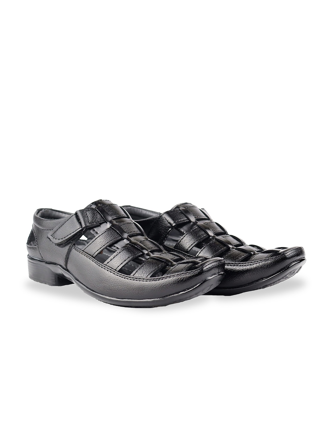 HikBi Men Lightweight Leather Fisherman Sandals, Black