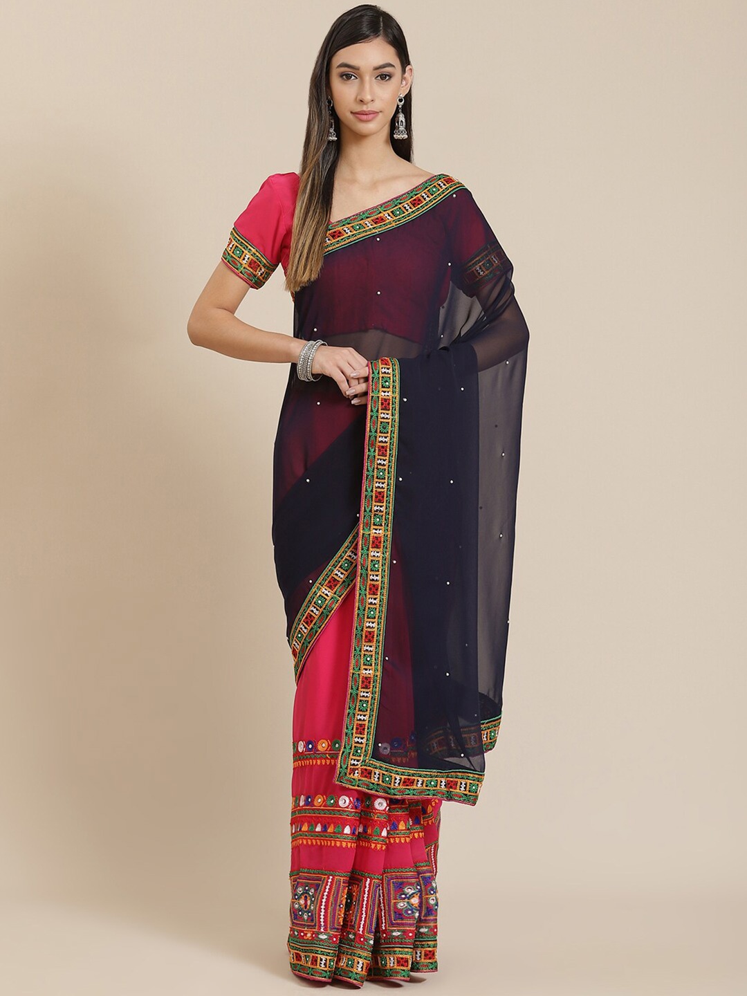 SERONA FABRICS Embellished Embroidered Pure Georgette Half and Half Saree, Navy blue
SERONA FABRICS Embellished Embroidered Pure Georgette Half and Half Saree, Navy blue