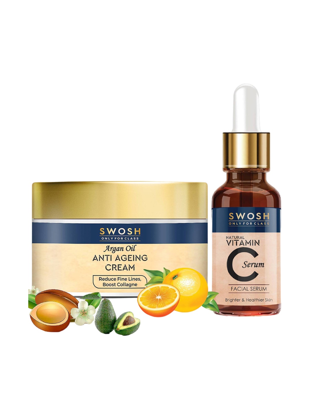 SWOSH Complete Skin Care Combo - Anti Ageing Face Cream 50 Gram With Vitamin C Serum 30 ML, Transparent
SWOSH Complete Skin Care Combo - Anti Ageing Face Cream 50 Gram With Vitamin C Serum 30 ML, Transparent