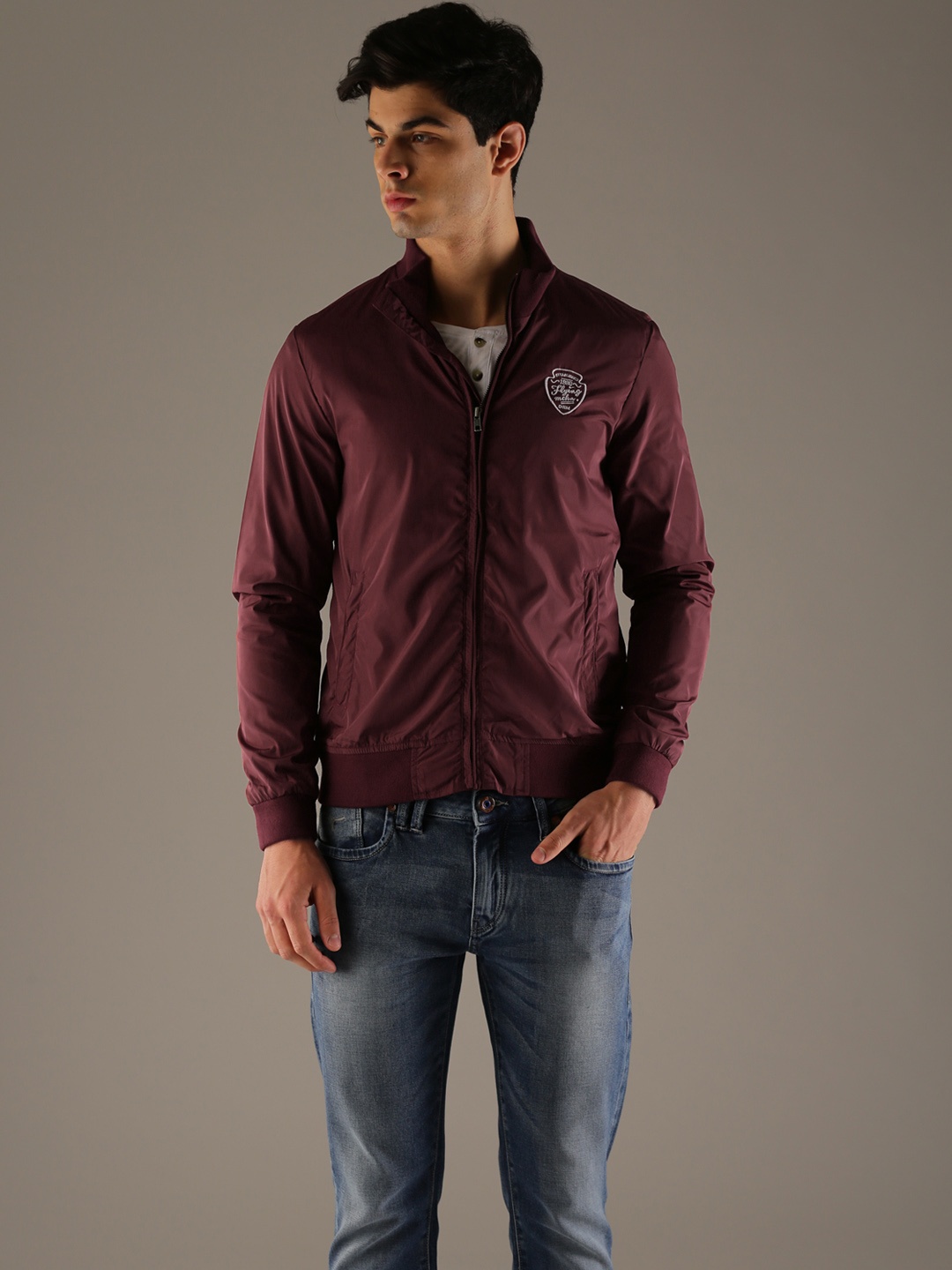 Flying Machine Men Maroon Solid Bomber Jacket