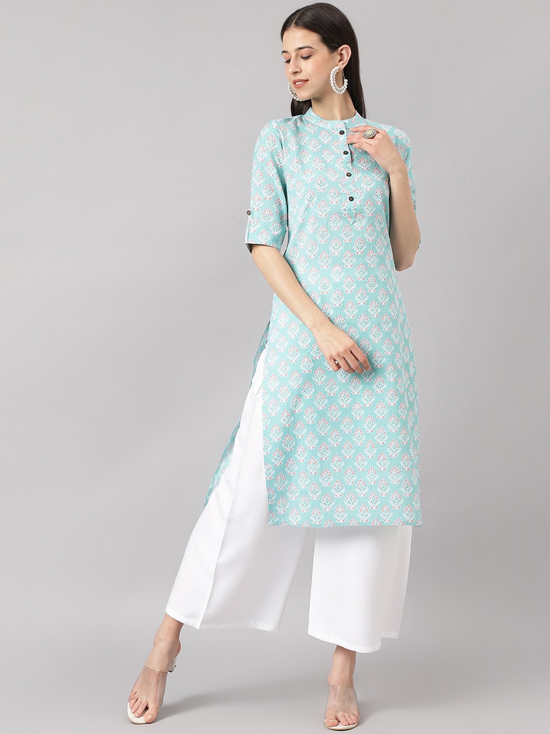 Divena Ethnic Motifs Printed Mandarin Collar Thread Work Pure Cotton Kurta, Sea green
Divena Ethnic Motifs Printed Mandarin Collar Thread Work Pure Cotton Kurta, Sea green