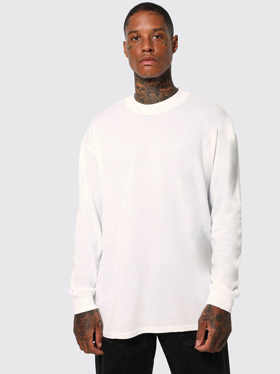 boohooMAN Drop-Shoulder Sleeves Oversized T-shirt, White