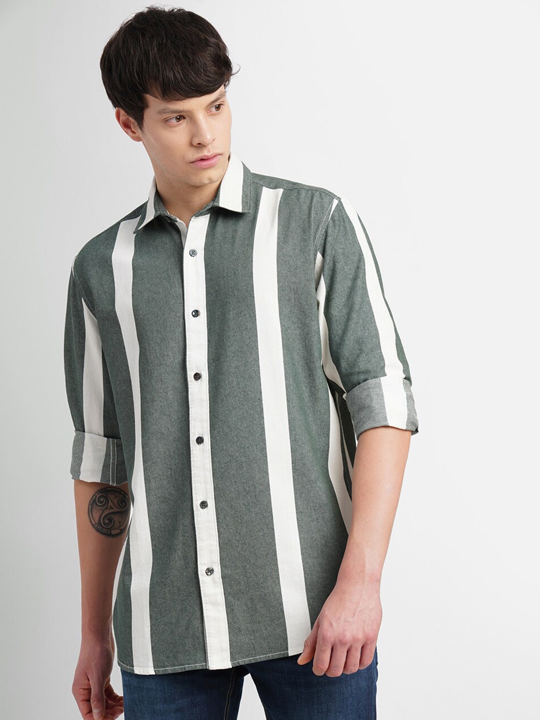 Jack & Jones Slim Fit Striped Cotton Casual Shirt, White