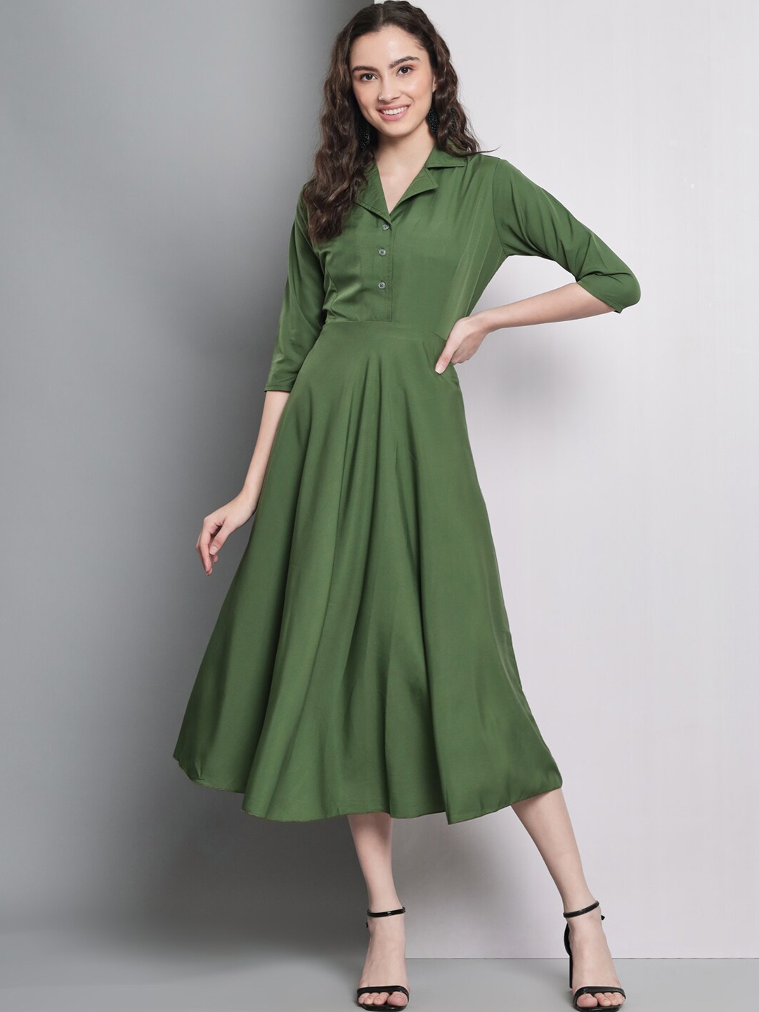 Kushi Flyer Crepe A-Line Midi Dress, Green