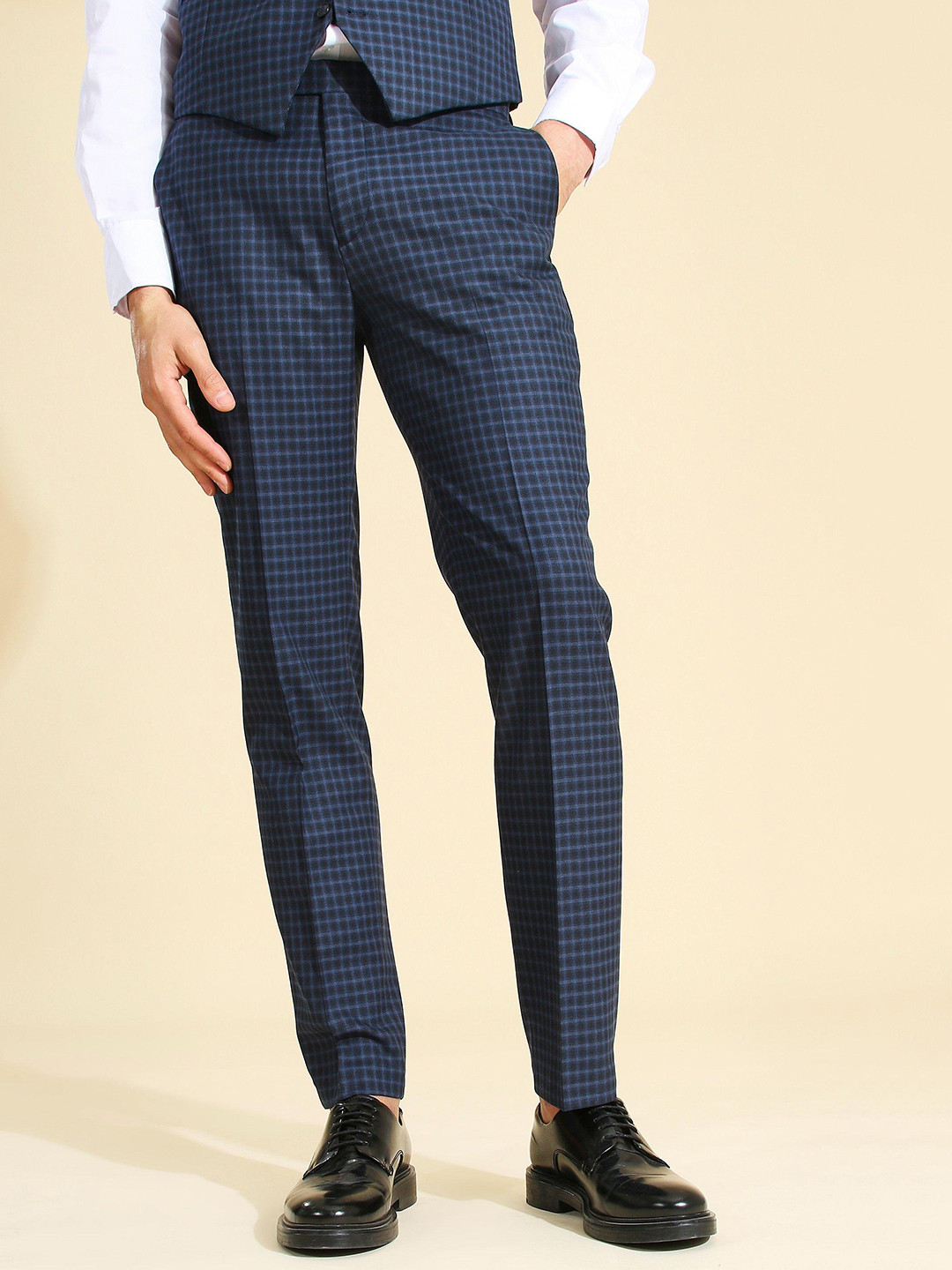 boohooMAN Checked Slim Fit Trousers, Navy blue 
boohooMAN Checked Slim Fit Trousers, Navy blue
